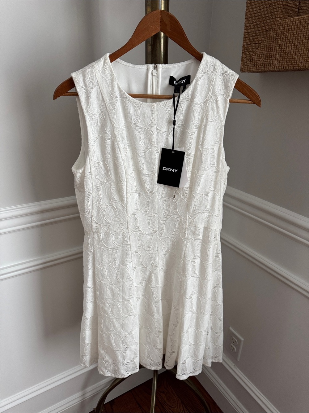 DKNY White Floral Lace Fit-and-Flare Dress